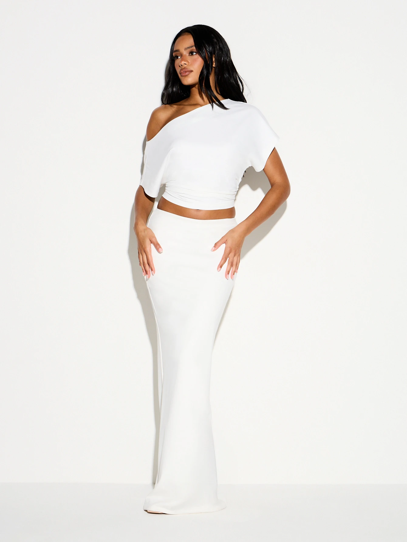 KIZN One Shoulder Draped Crop Top