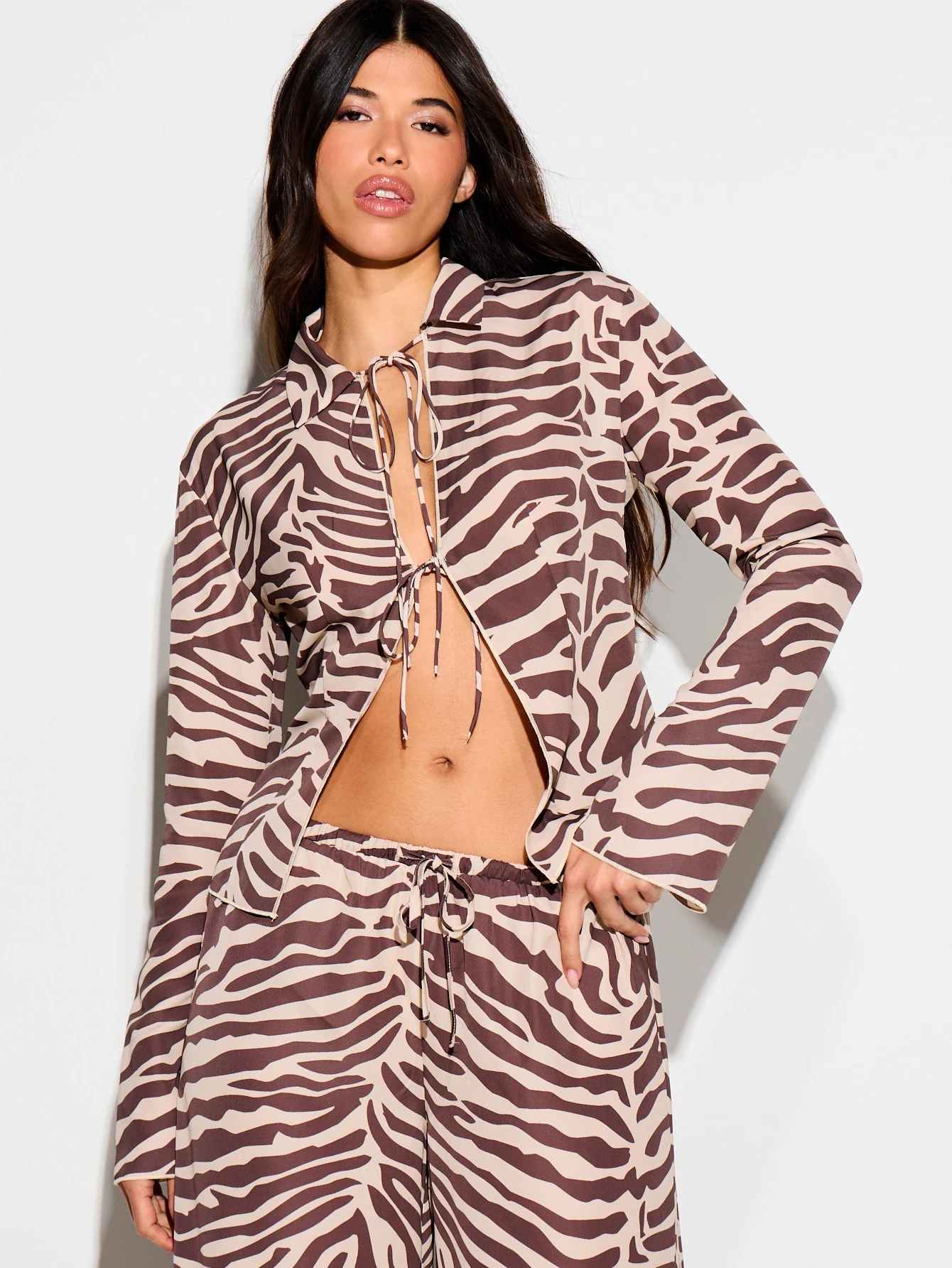 KIZN Zebra Print Tie Front Blouse
