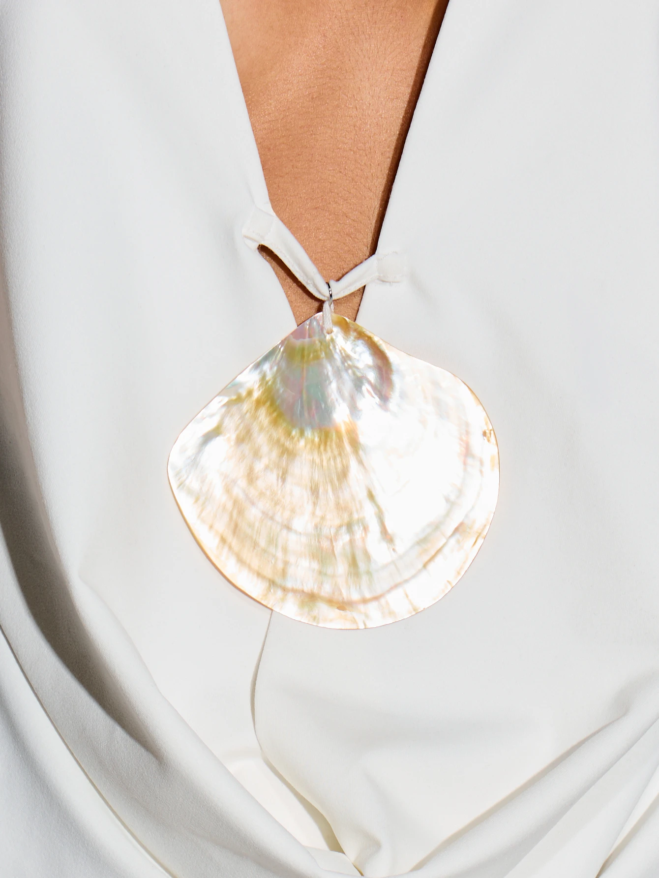 KIZN White Halter Cami With Shell Charm