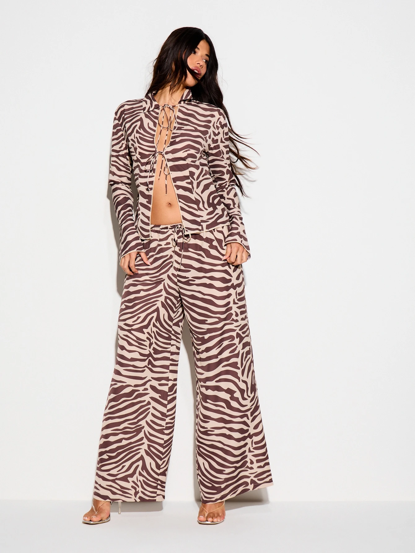 KIZN Zebra Print Tie Front Blouse
