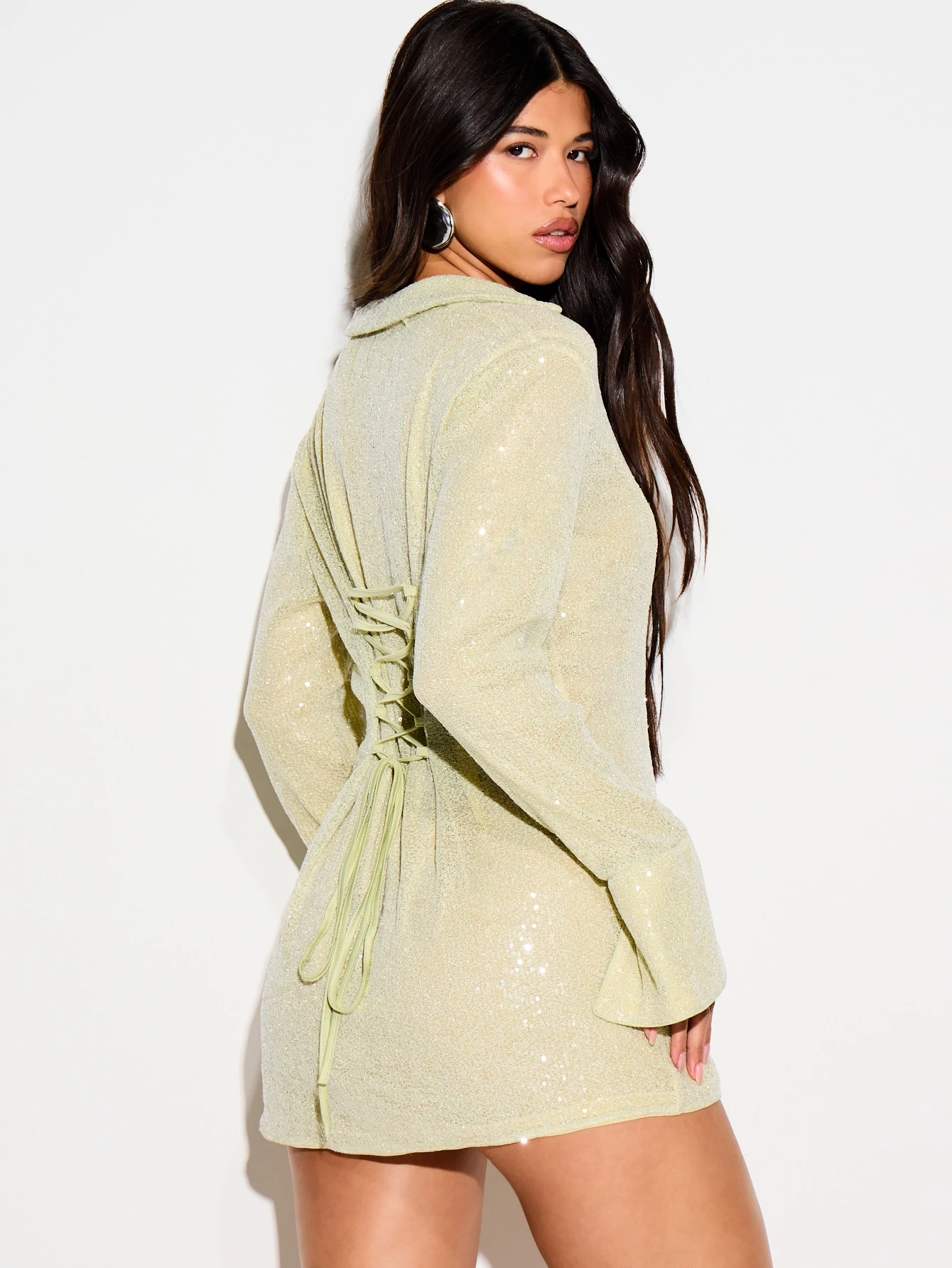 KIZN Sequin V-Neck Mini Dress With Lace-Up Back