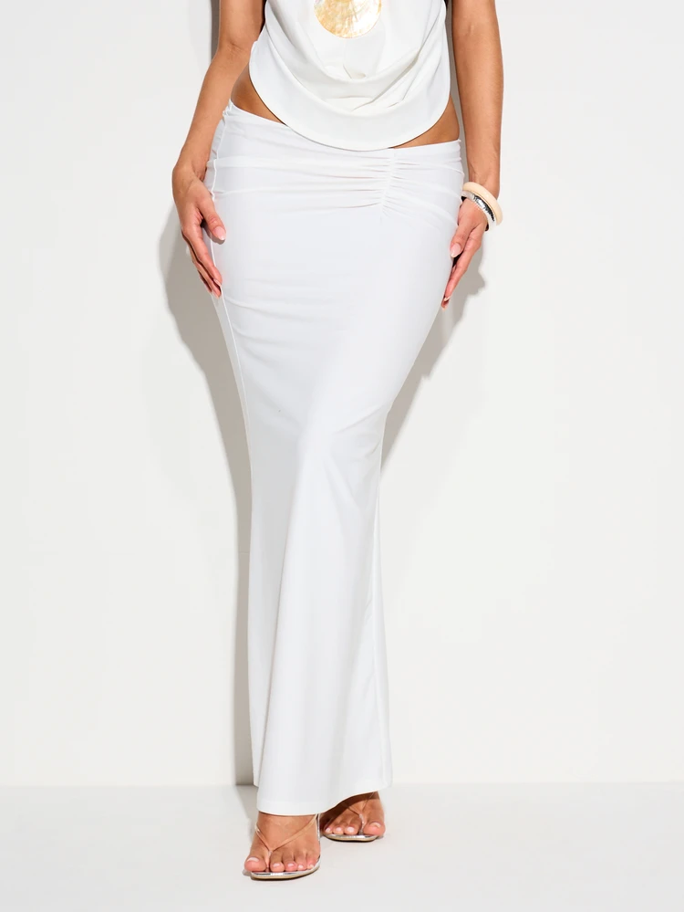 KIZN Women Swimwear Cover Up High Rise Maxi Skirt With Ruching Beach Resort