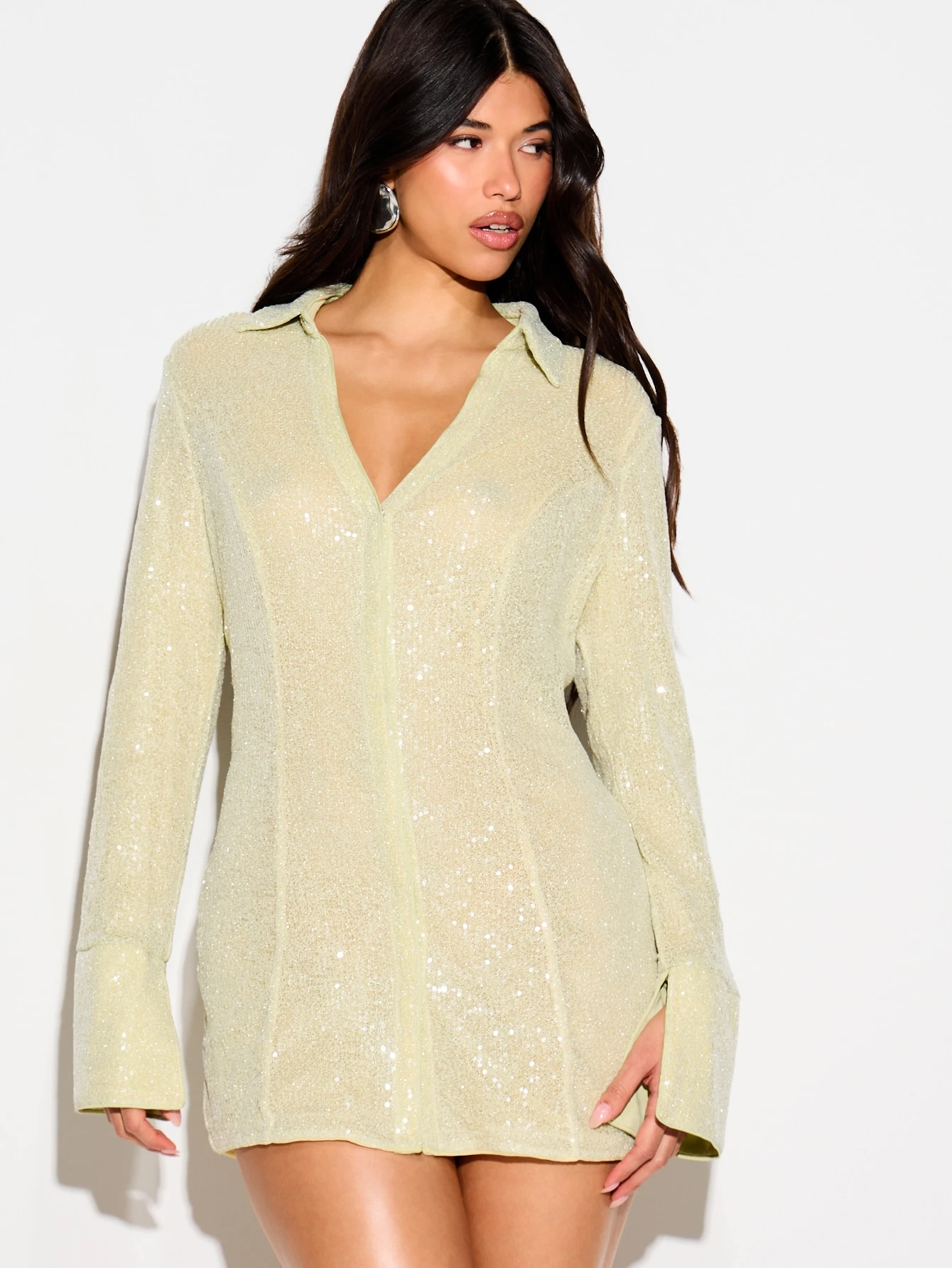 KIZN Sequin V-Neck Mini Dress With Lace-Up Back