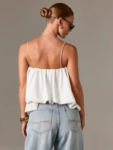 AiiRZ Bohemian Ruched Camisole Top With Balloon Hem And Thin Straps For Women Summer Festival Casual Wear - White - View 2