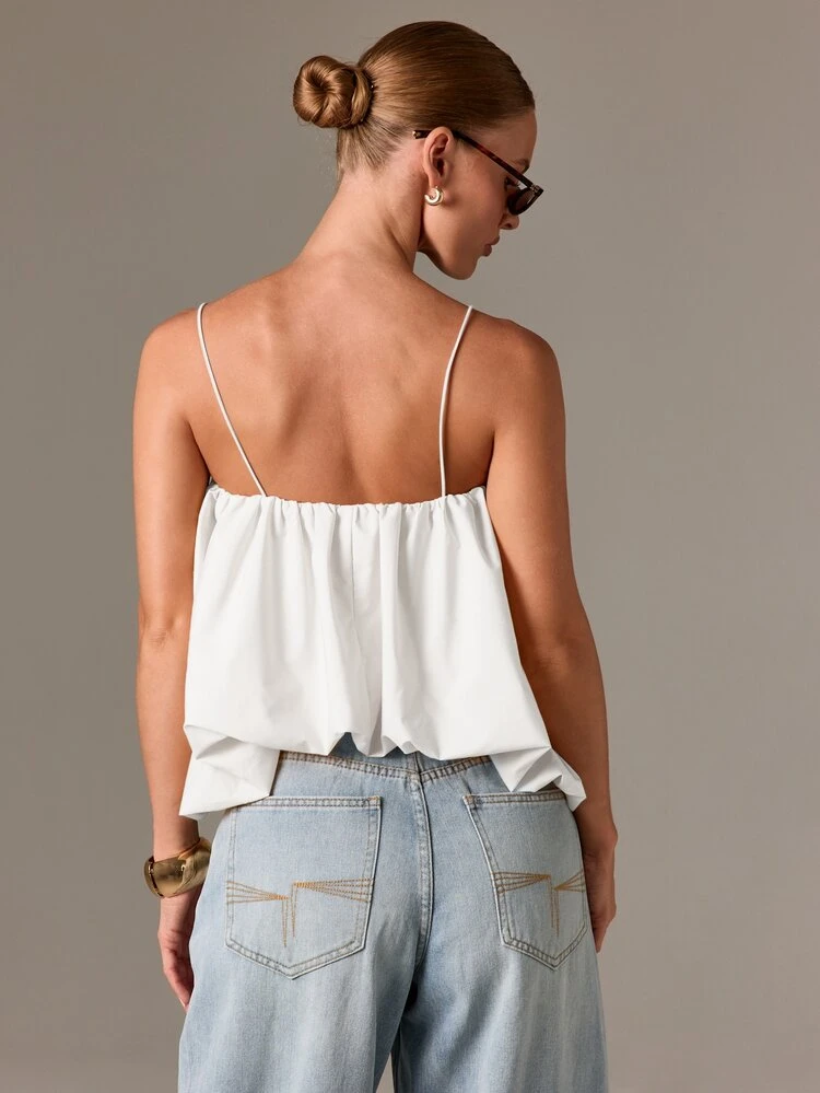 Ruched Cami Top With Balloon Hem