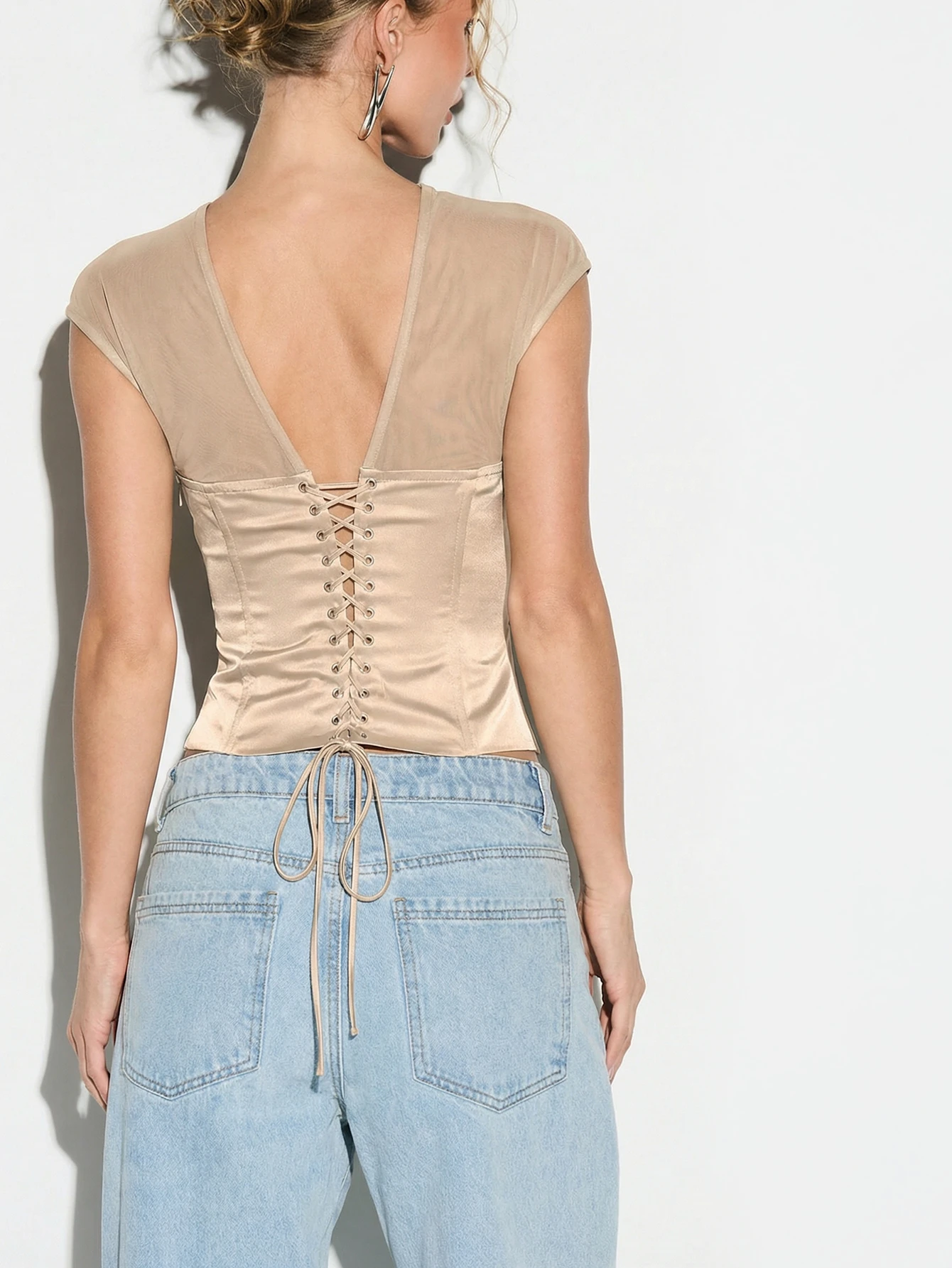 KIZN Bustier Corset Tank With Sheer Sleeves