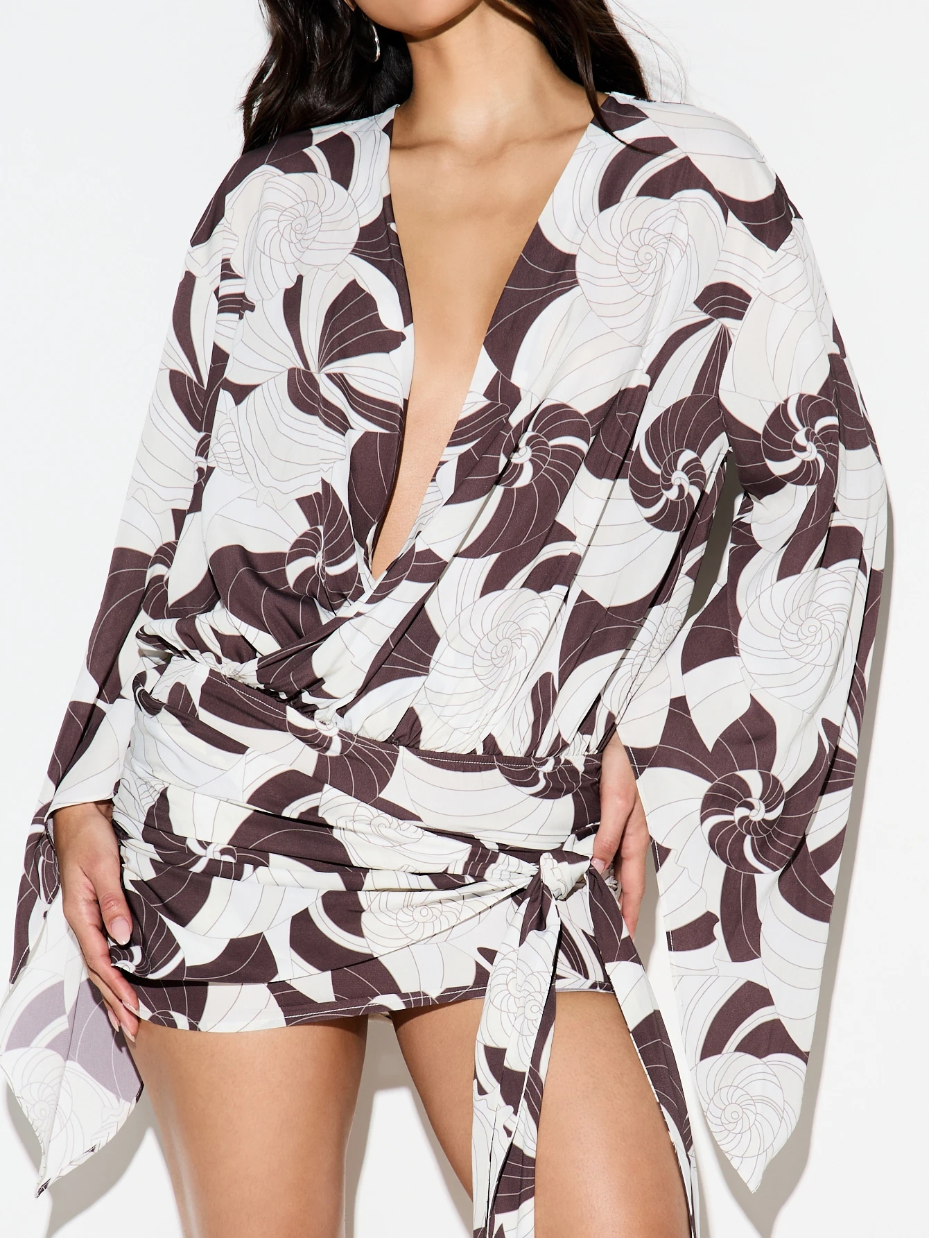 KIZN Floral Print Long Sleeve Wrap Dress