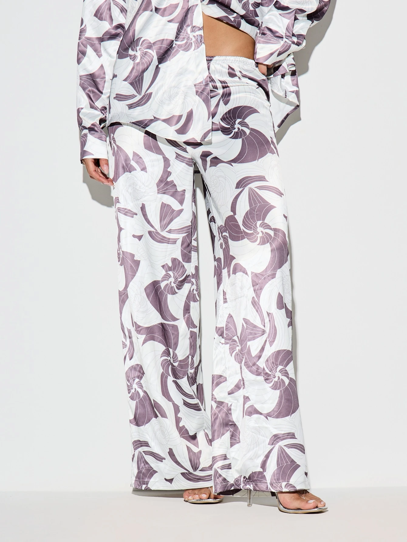 KIZN Floral Print Wide Leg Satin Pants