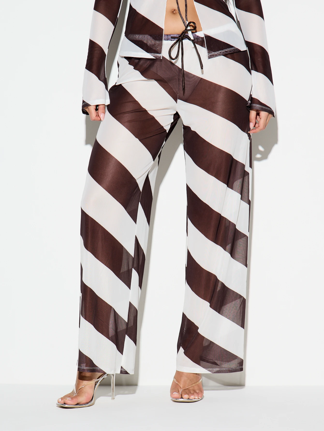 KIZN Wide Leg Diagonal Striped Palazzo Pants