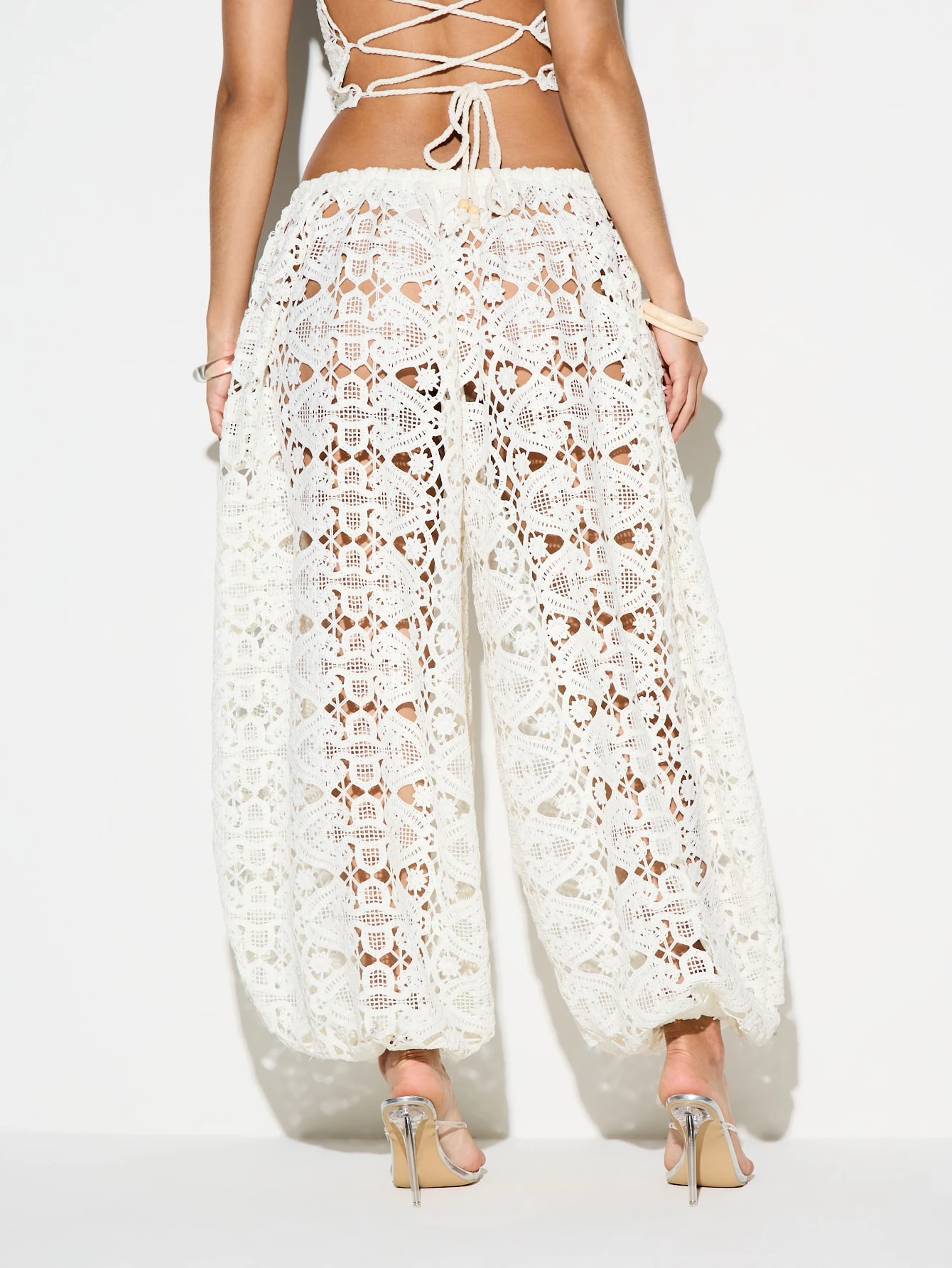 KIZN White Crochet Lace Balloon Pants