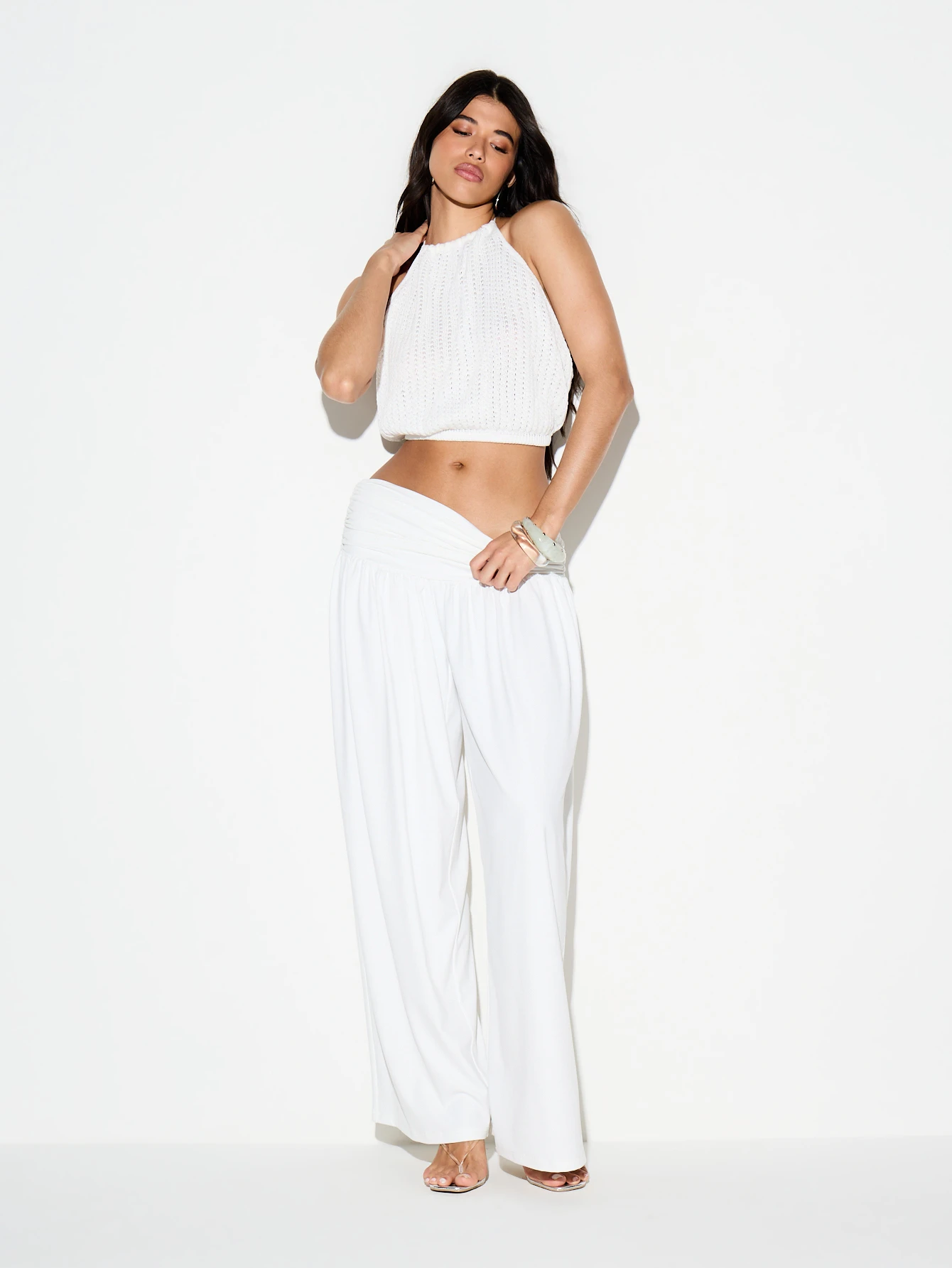 KIZN Textured Knit Halter Crop Top