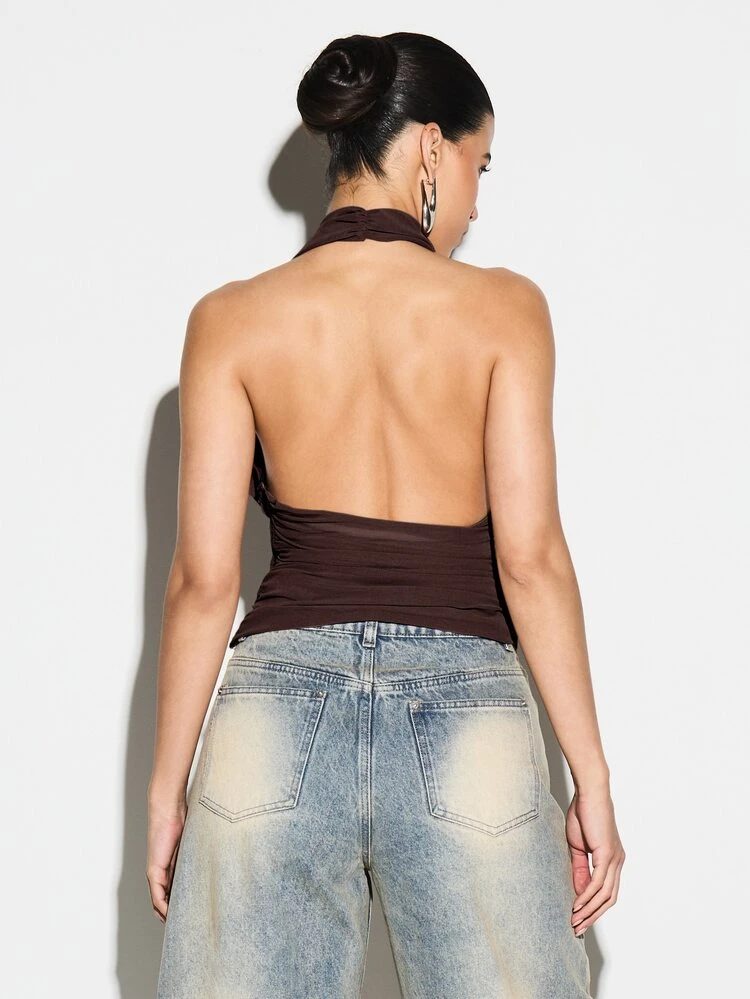 KIZN Halter Wrap Top With Tie Waist Detail