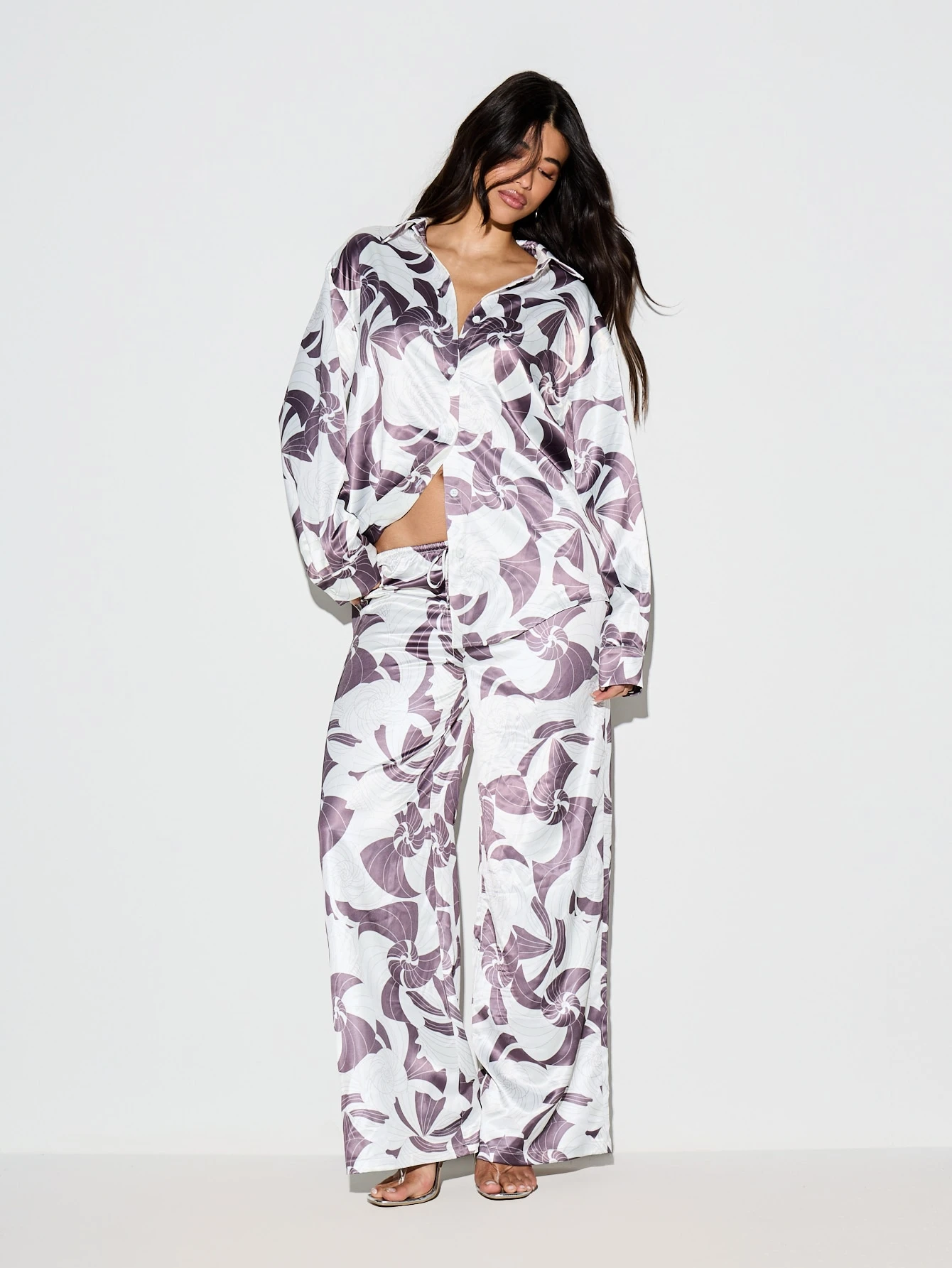 KIZN Floral Print Wide Leg Satin Pants