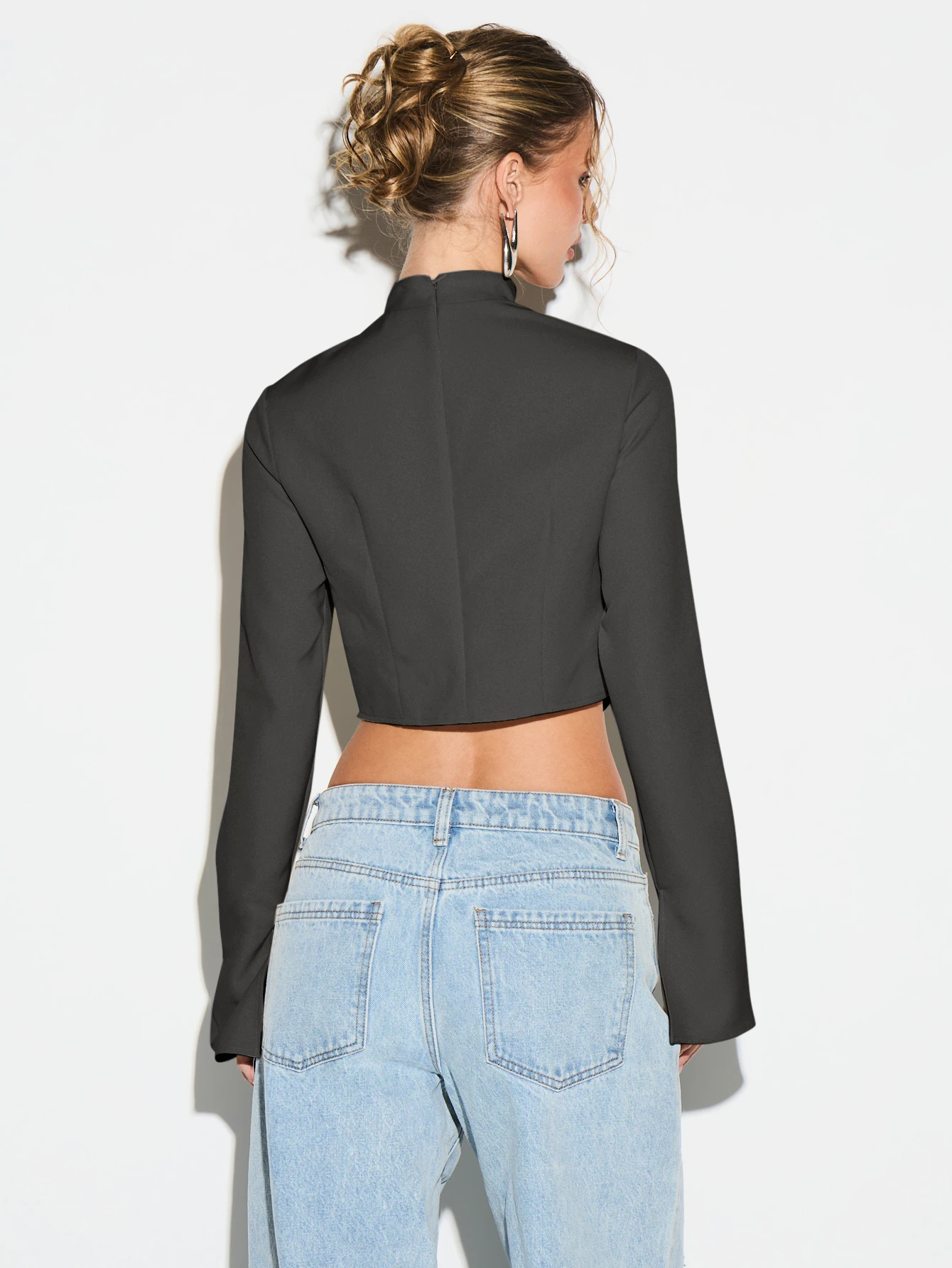 KIZN Lace Up Corset Crop Top With Long Sleeves