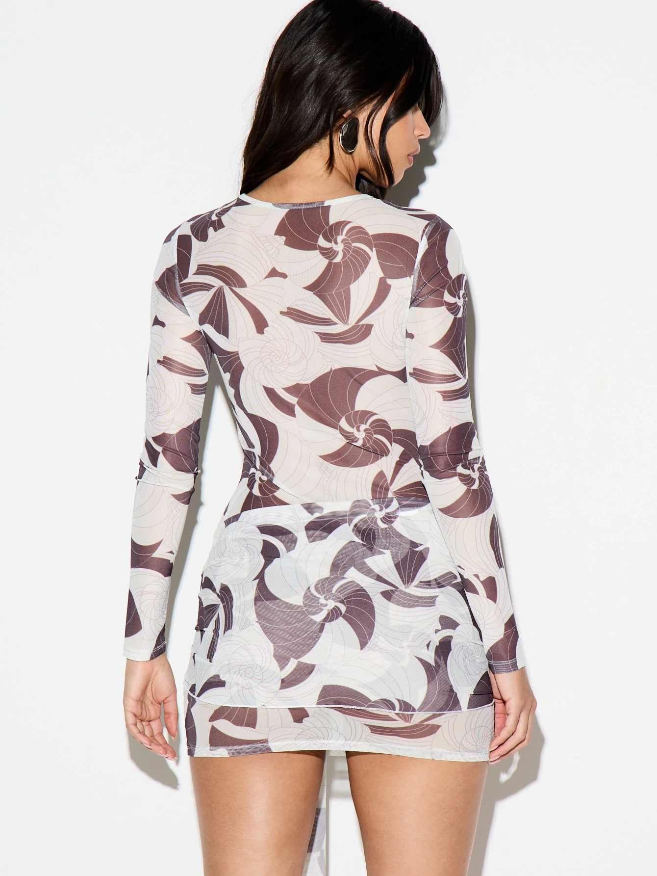 KIZN Long Sleeve Mesh Cover Up With Tropical Print