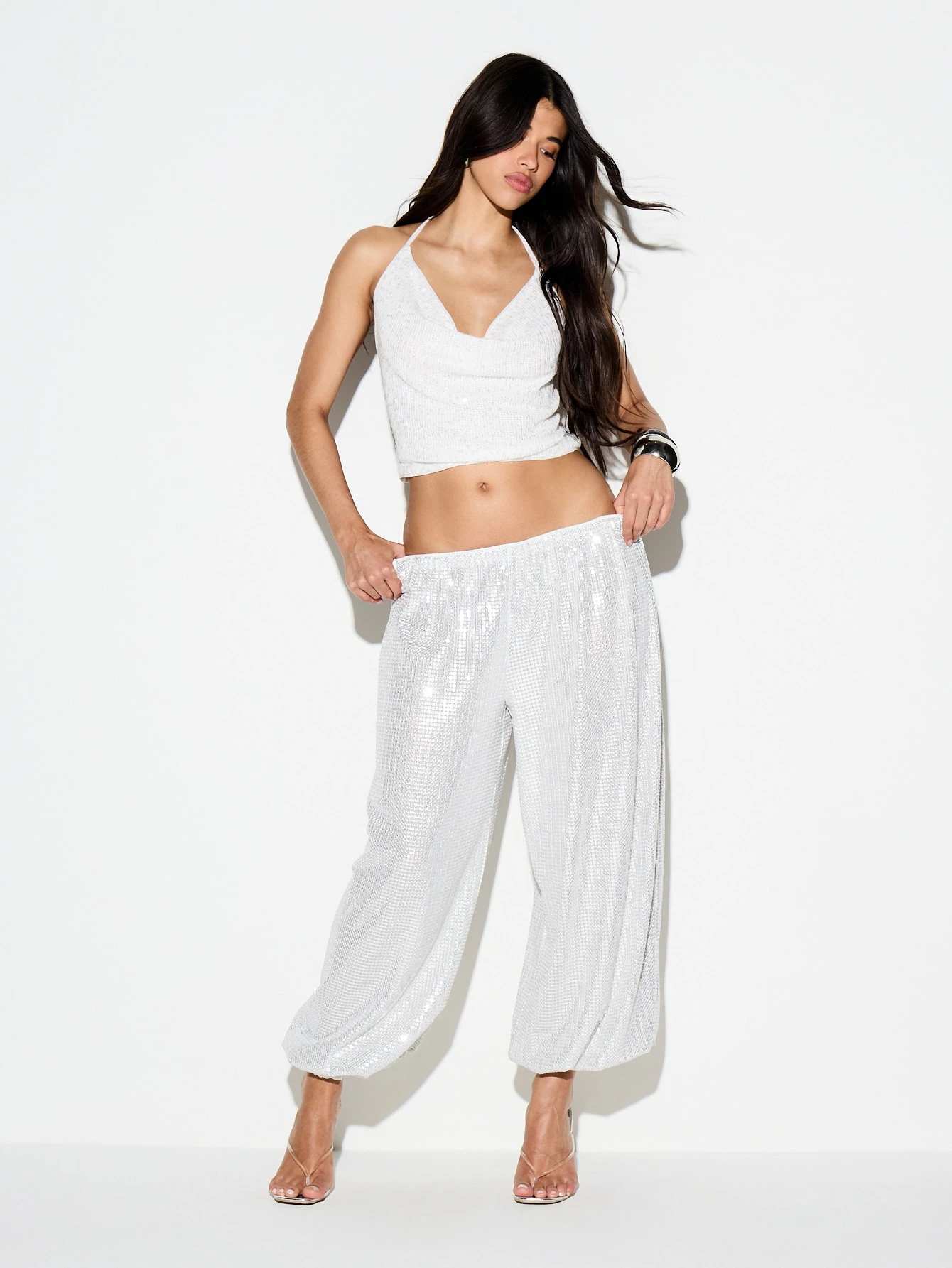 KIZN Metallic Sequin Wide Leg Balloon Pants