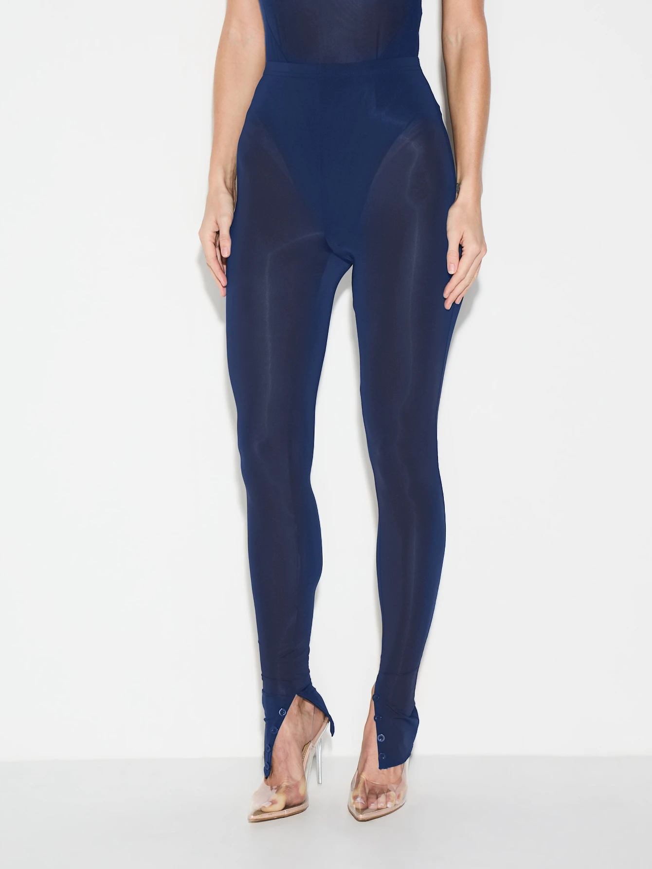 KIZN High Waisted Mesh Leggings With Button Detail