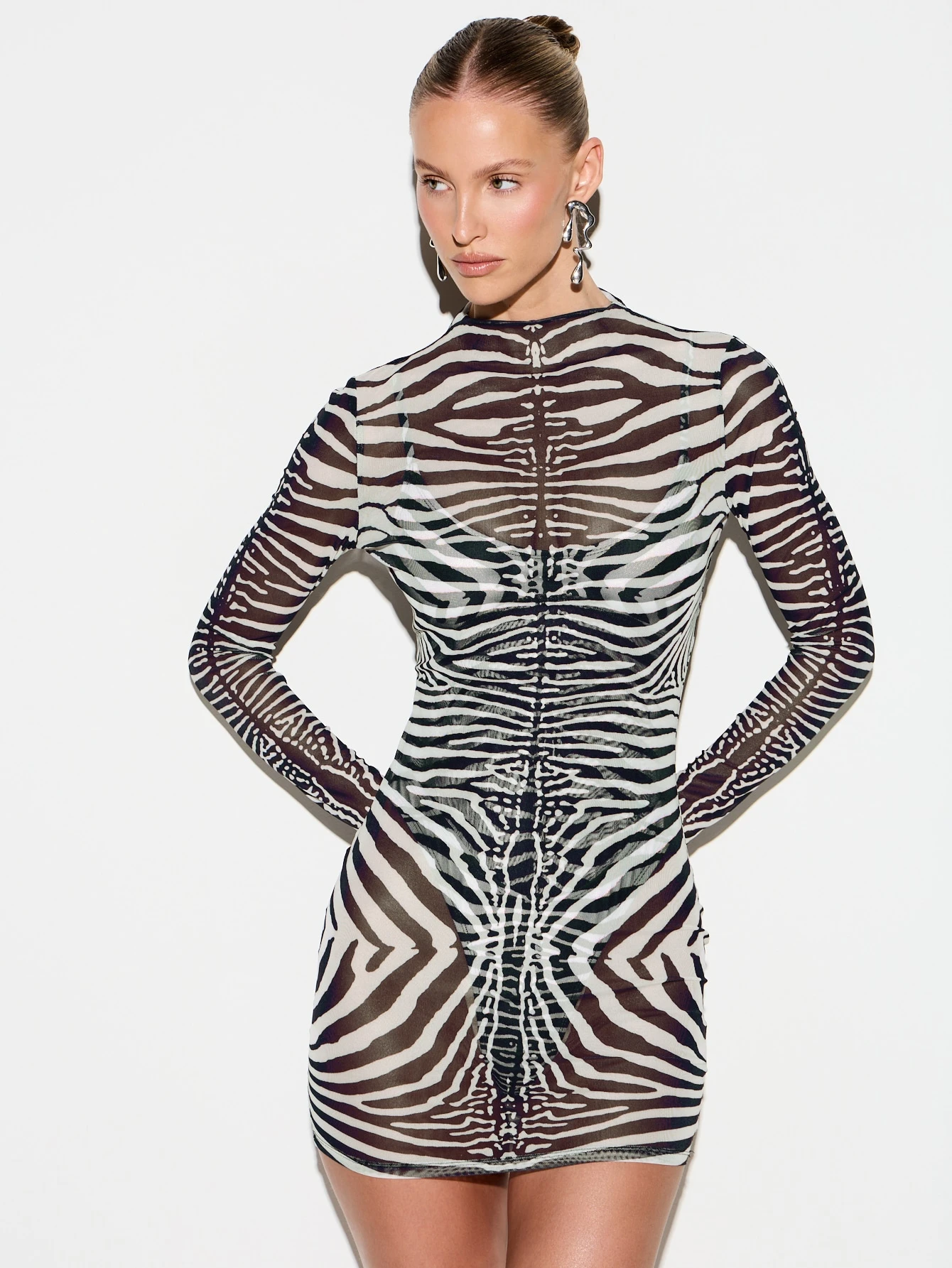KIZN Zebra Print Long Sleeve Mock Neck Dress