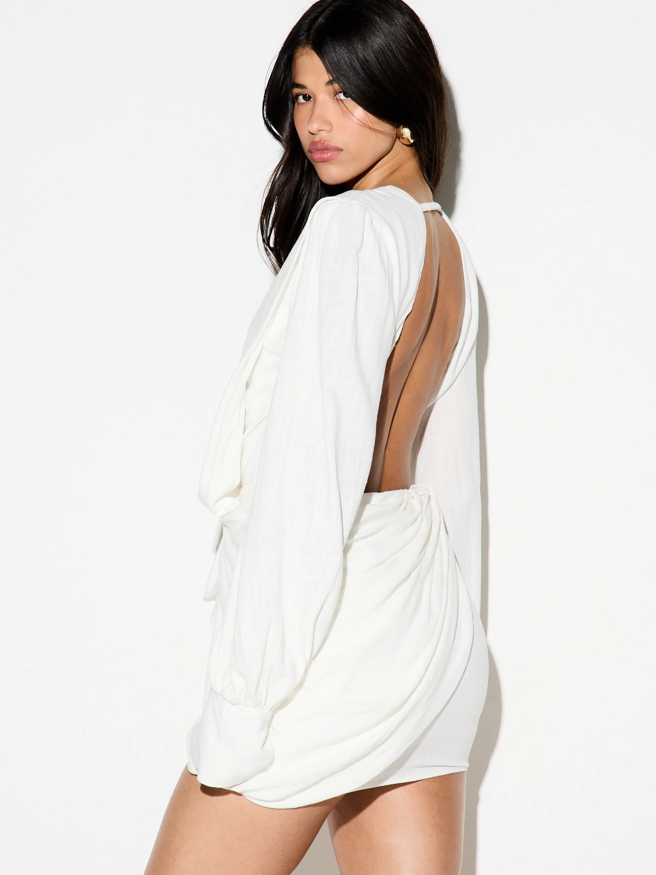 KIZN White Cowl Neck Draped Mini Dress