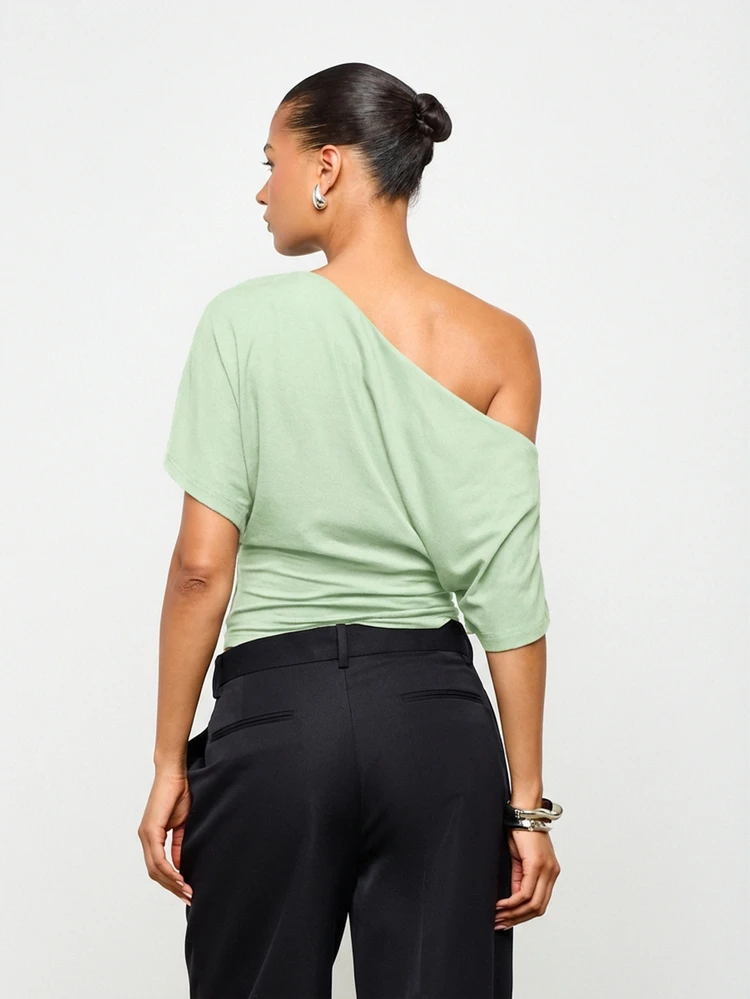 Off Shoulder Fitted Waist T-Shirt