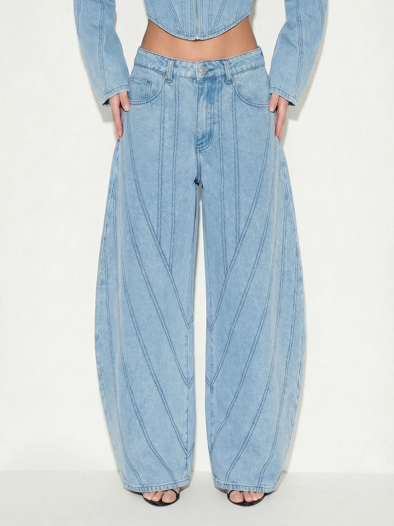 KIZN Wide Leg Denim Jeans With Topstitch Detail