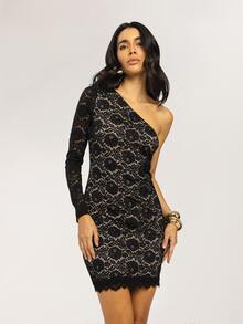 Dancing Leopard Đầm ngắn ren lệch vai màu đen Levana, trang phục mùa hè cho nữ, đầm đi nghỉ mát, đầm dự tiệc, đầm đi chơi đêm, đầm hẹn hò, đầm đi nghỉ mát, đầm đi biển, đầm lễ hội, đầm ren cho nữ. - màu đen - Xem 1