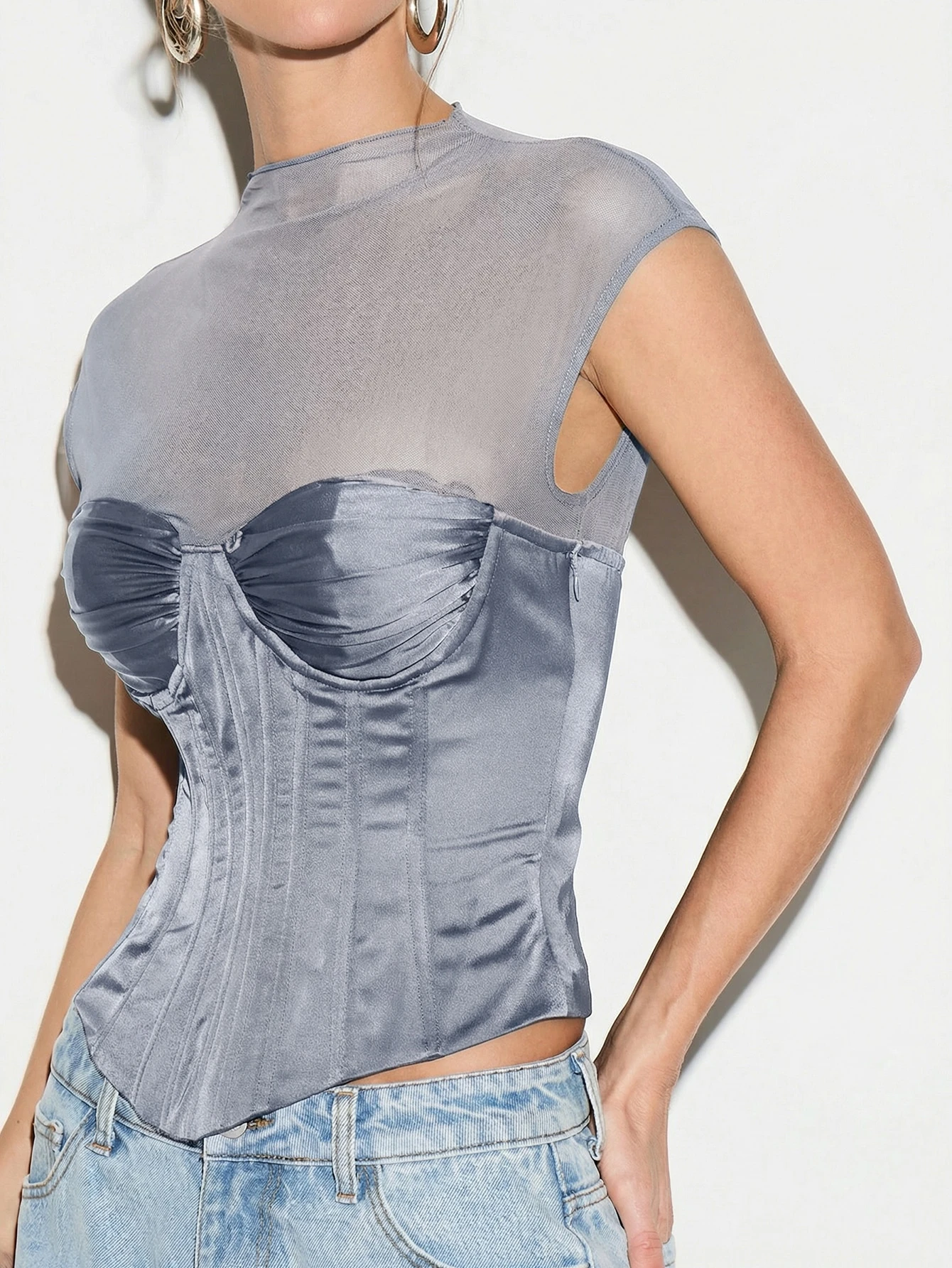 KIZN Mesh Corset Tank With Underwire Detail