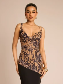 FASHION SZN 时尚季动物印花金色饰边长款连衣裙 - 彩色 - 查看 3