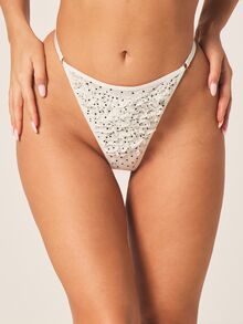 MISSGUIDED Polka Dot Thong With Ruffle Detail High Leg Cut Minimalist Coverage Intimate Underwear Brazilian Style String Back - Black and White - View 1