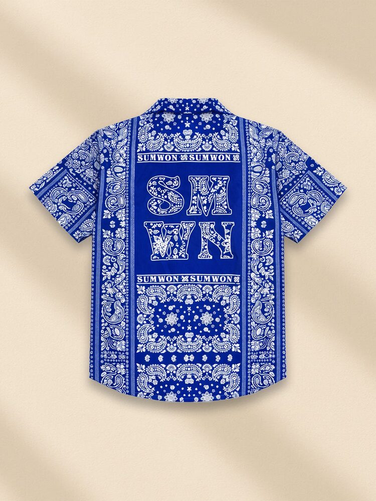 Jungen Paisley-Muster Kurzarm Hemd mit klassischem Kragen und Regular Fit Sommerstil
