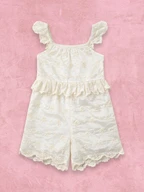 Girls Broderie Anglaise Smocked Romper With Ruffle Sleeves Eyelet Embroidered Summer Playsuit White