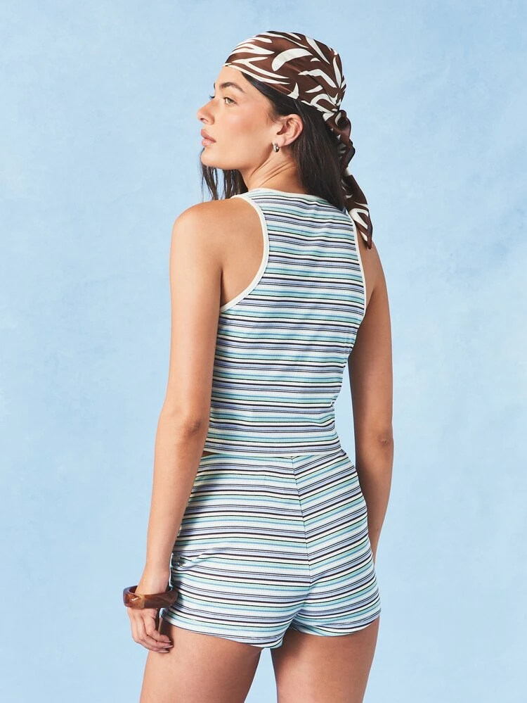 Horizontal Striped High Rise Micro Shorts