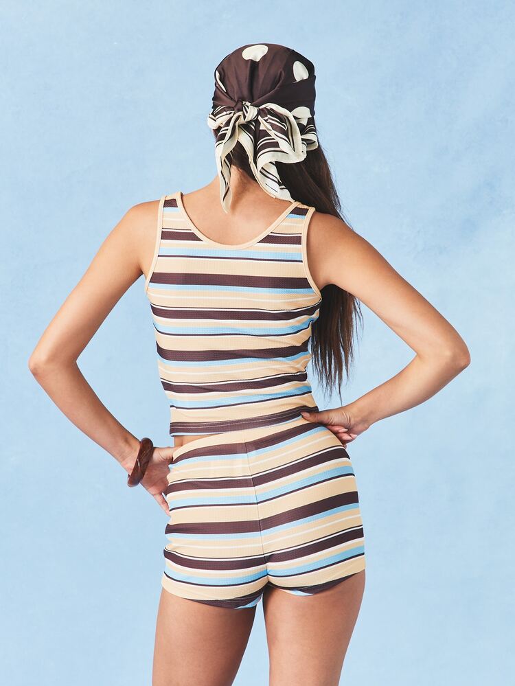 Horizontal Striped High Rise Micro Shorts