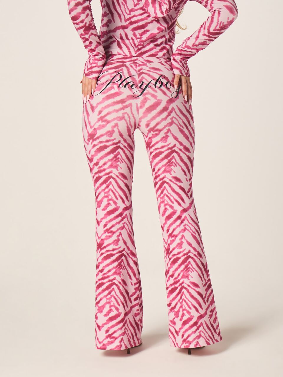 Missguided x Playboy Tiger Print Low Waisted Flared Pants Women's Pink Animal Print Wide Leg Trousers Casual Y2K Retro Fashion Bottom