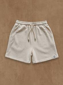 SUMWON Boys Ribbed Crochet Knit Polo Shirt And Matching Shorts Coordinated Summer Set With Button Placket - Beige - View 4