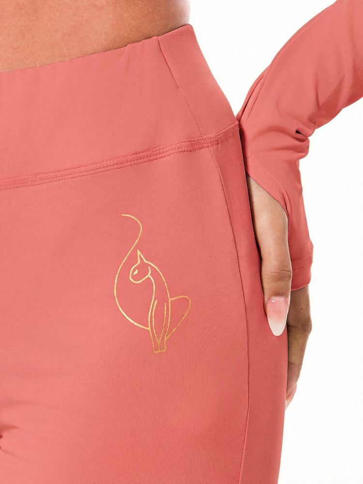 BABYPHAT Women's Flare Leggings With Gold Glitter Script Print Jersey Stretchy Wide Leg Pants For Casual Everyday