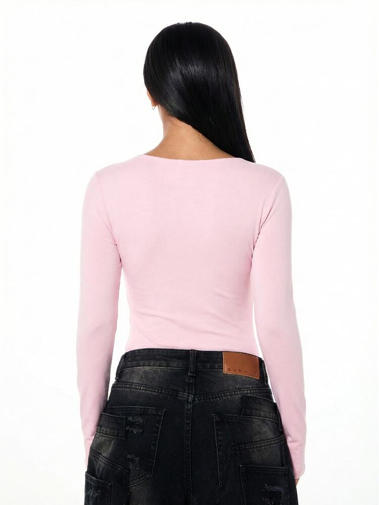 SUMWON WOMEN Long Sleeve Rhinestone Embellished Crop Top With Deep V-Neck For Women Y2K Streetwear Fashion Statement Piece