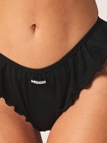 MISSGUIDED Branded Jersey Ruffle Trim Thong Underwear With Comfortable Fit Everyday Essentials Intimate Apparel For Women - Black - View 4
