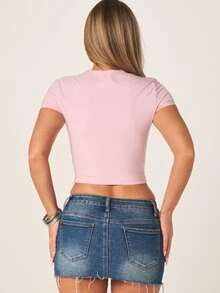 MISSGUIDED Camiseta rosa de mujer con logo de script de rhinestone, top corto de manga corta, casual, ajustado, de algodón para el verano - Rosa - Ver 3