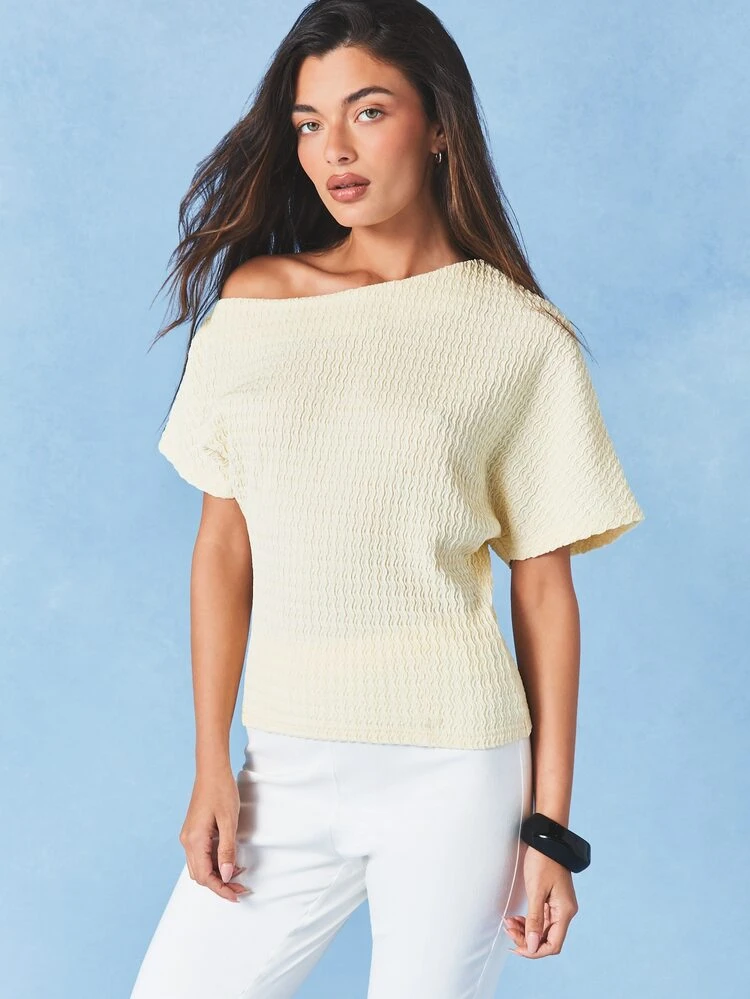 Crinkle Textured Off Shoulder Top
