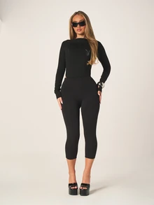Missguided x Playboy 黑色长袖系带露背连体衣，饰有水钻，露背设计，适合派对和夜间外出穿着 - 黑色 - 查看 3