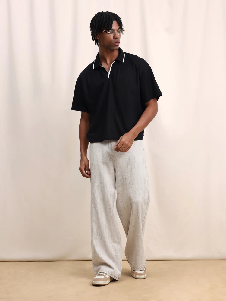 Polo à manches courtes pour hommes avec col à bordure blanche contrastante, boutonnage classique, coupe régulière, Top décontracté pour l'été
