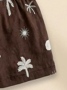 SUMWON Girls Embroidered Tropical Palm Tree And Seashell Short Sleeve Ruffle Shirt With Matching High Rise Shorts Co-Ord Set Summer Vacation Beach - Brown - View 7