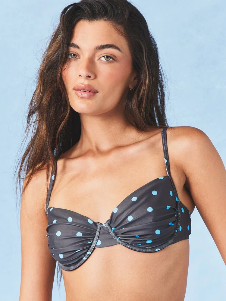 Polka Dot Twist Front Bikini Top