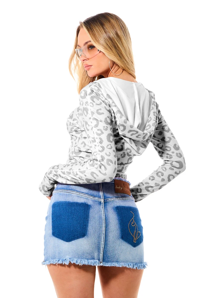 BABYPHAT Women Leopard Print Cropped Zip Up Hoodie Long Sleeve Casual Fall Winter Streetwear Top