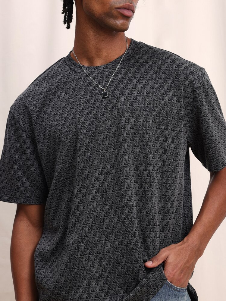 Men's Geometric Pattern Short Sleeve Crew Neck T-Shirt With All Over Print Design Casual Everyday Wear Top, Mens T Shirts Casual, Tee Shirts For Men, Baggy T Shirt For Men