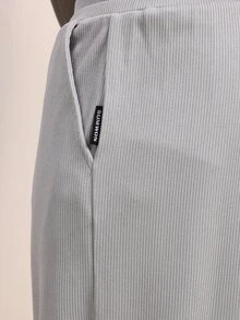 SUMWON Ribbed Tank Top And Wide Leg Pants Coordinated Set Light Grey Crew Neck Sleeveless Casual 2 Pcs Outfit,S Co Ord Set,S 2 Pcs Set,S 2 Piece Outfit - Grey - View 5
