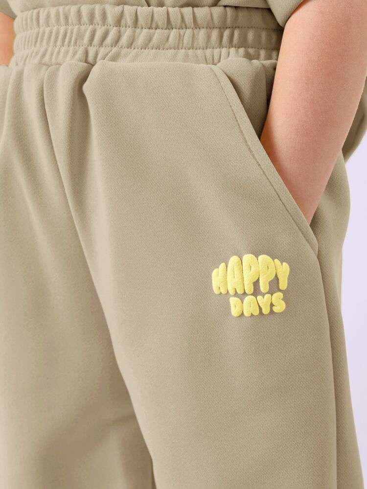 어린 소녀들 행복한 날 프린트 투피스 코디 세트 와이드 레그 팬츠 롤업 소매 상의 여름 캐주얼 의상