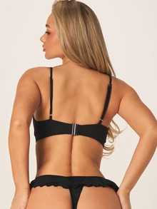 MISSGUIDED Branded Jersey Ruffle Trim Thong Underwear With Comfortable Fit Everyday Essentials Intimate Apparel For Women - Black - View 3