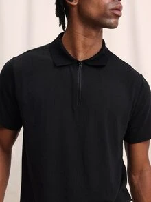 SUMWON Men's Collared Zip Front Short Sleeve Polo Shirt With Quarter Zip Closure Regular Fit Casual Spring Summer Top - Black - View 5